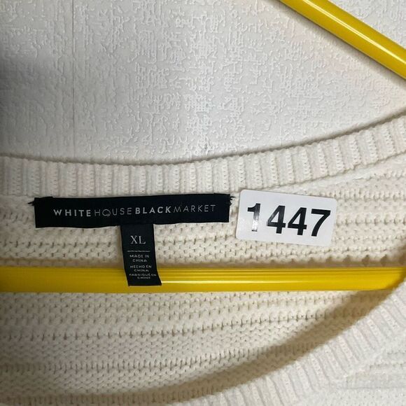 White House Black Market Cream‎ Sweater Size XL Open Knit Scalloped Neutral - Picture 3 of 9
